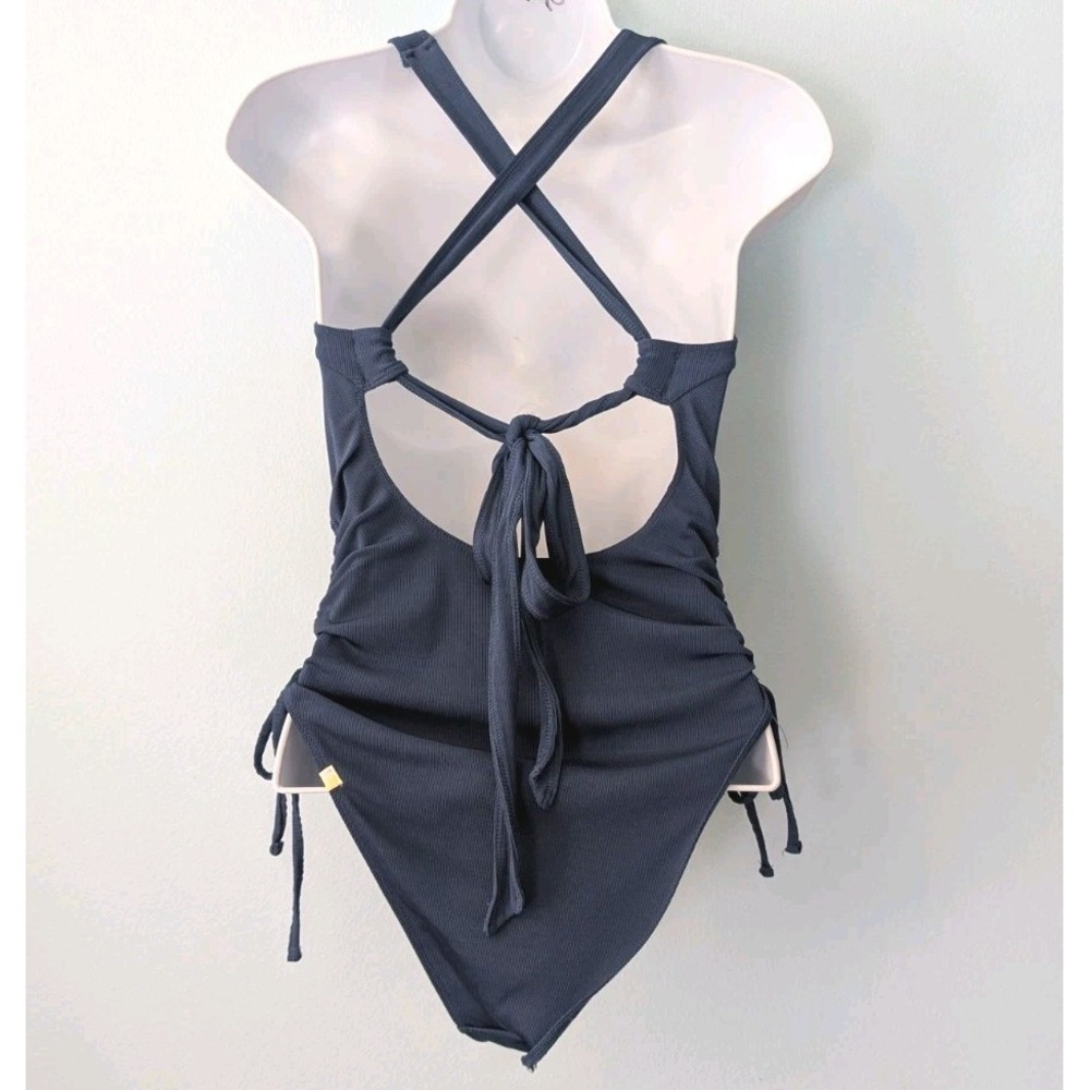 Summersalt One Piece Swimsuit Size 4 Blue Ruched Sides Square Neck Padded Cups - Picture 3 of 6